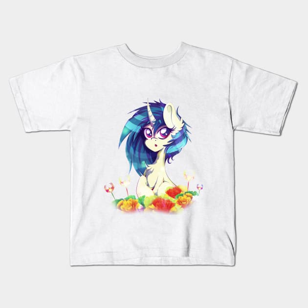 Vinyl Scratch - Digital Flowerfield Kids T-Shirt by RarieDash